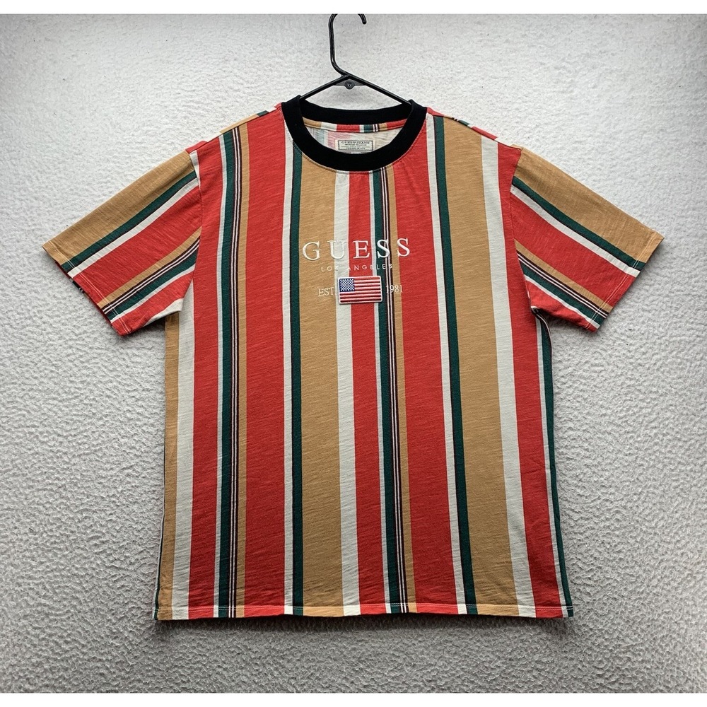Guess T-Shirt Mens Medium M Travis Scott Vertical Striped Los Angeles Embroidery